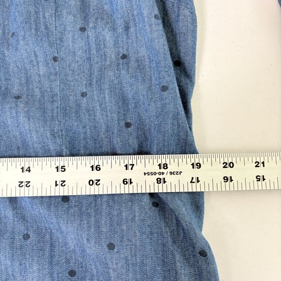 Talbots Polka Dot Denim Shirt Dress Womens 16 Blue Cotton Belted 3/4 Sleeve - Picture 9 of 13